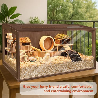 PROLEE Hamster Cage with Chewproof Wood Top, Guinea Pig Cages, Hamster Habitat with Clear Acrylic Sheets Solid Built, Small Animal Cage (Walnut, 40X19.5X19.5 inch) - color: Walnut, size: 40.0"L x 19.5"W x 19.5"H