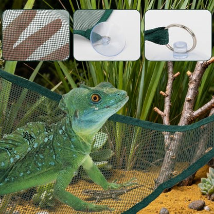 2Pcs Green Axolotl Hammock for Aquarium, Breathable Mesh Reptile Hammock Tank Accessories for Bearded Dragons, Lizards, Geckos and Snakes