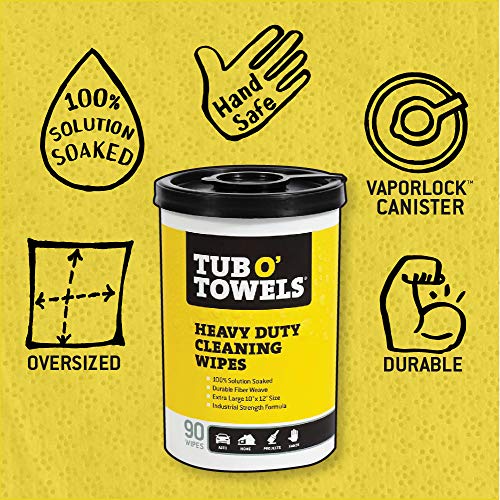 Tub O' Towels TW90 Heavy-Duty 10" x 12" Size Multi-Surface Cleaning Wipes, 90 Count Per Canister, 6 Pack - style: 6-Pack of TW90 (10" x 12" wipes)