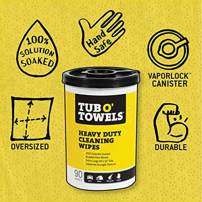 Tub O' Towels TW90 Heavy-Duty 10" x 12" Size Multi-Surface Cleaning Wipes, 90 Count Per Canister, 6 Pack - style: 6-Pack of TW90 (10" x 12" wipes)
