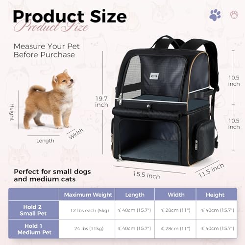 Double Cat Backpack Carrier for 2 Cats, Double-Compartment Pet Carrier Backpack for Two Small Cat or One Medium Cat, Cats Carrier Backpack Dog Carrier Backpack Fits Up to 24 Lbs,Black - color: Black