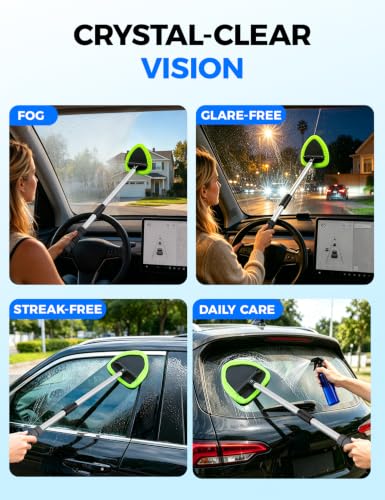 XINDELL 24-inch Windshield Cleaner Tool – Upgrade Large Head Car Interior&Exterior Window Cleaning Kit with Extendable Handle & 4 Microfiber Pads, Auto Wiper Brush for Car, Trucks, SUVs, RVs & Home - size: 24in