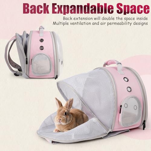 Back Expandable Backpack for Small Animals, Portable Travel Bag Breathable Pet Carrier Cages for Bunny, Guinea Pig, Bearded Dragon, Lizard, Rabbit, Squirrel, Tortoise, Kitten, Sugar Glider - color: Pink