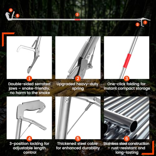 78 Inch Snake Grabber Heavy Duty, Folding Snake Grabber Tool, Snake Tong Grabber is Made of Stainless Steel, Which is Resistant to Corrosion and Rust