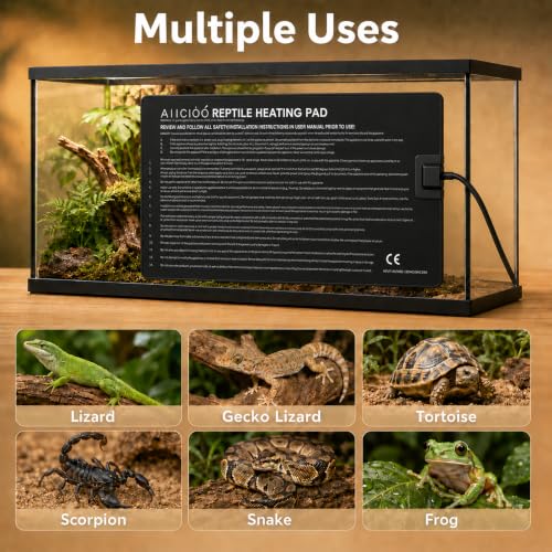 Aiicioo Reptile Heating Pad - Hermit Crab Heater Heat Mat for Reptiles Snake Lizard 24 Watt - size: 8" X 18"(24W)