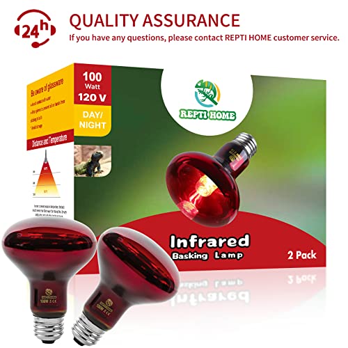 Reptile Heat Lamp Bulbs,Infrared 100W Reptiles & Amphibians Basking Spot Lamp Bulb, 2 Packs Red Heat Emitter Light for Chickens Coop - color: Red(100*2)
