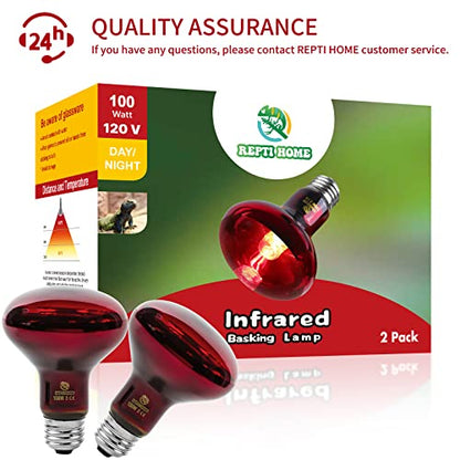 Reptile Heat Lamp Bulbs,Infrared 100W Reptiles & Amphibians Basking Spot Lamp Bulb, 2 Packs Red Heat Emitter Light for Chickens Coop - color: Red(100*2)