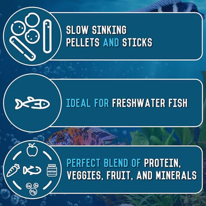 RON'S CICHLIDS African Cichlid Fish Food, Premium Tropical Fish Food Pellets with Protein, Veggies & Fruits for Healthier, Brighter & Bigger Tropical Fish & Cleaner Tanks, Mbuna Blend, 12 OZ - size: 12 Ounce (Pack of 1)