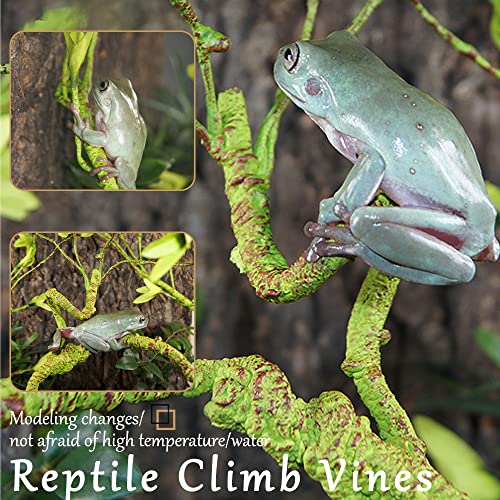 Hamiledyi Fake Reptile Plants for Terrarium Bendable Snake Climbing Vine | Artificial Leaves with Suction Cup, Hanging Reptile & Amphibian Habitat Decor for Bearded Dragon Gecko Tree Frog Chameleon - size: 3 PCS - Style 1