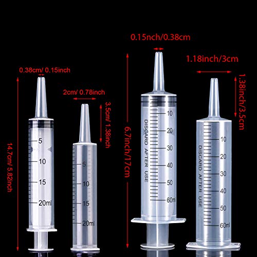Frienda 4 Packs Syringes Without Needles,20 Ml and 60 Ml | Large Plastic Measuring Tools for Food, Horse Care, Lab Dispensing, Graduated Markings, Reusable Multipurpose Applicators - size: 20 ml and 60 ml