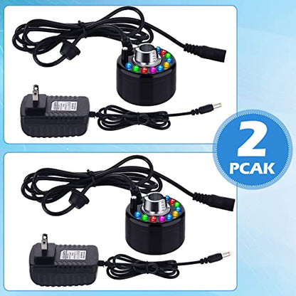 2 Pcs Mist Maker Fogger Small Ultrasonic Fog Machine Fountain Halloween Cauldron Mister Fogger Water Garden Pond Foggers Air Humidifier with 12 LED Light Flashes for Party (Light, Plastic)