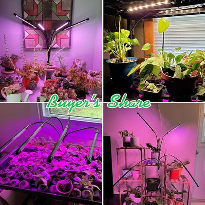 Grow Lights for Indoor Plants, Full Spectrum with Clip, 4 Head | 6000K Plant Light, Timer 6/12/16Hrs, 3 Spectrums, 5 Dimmable Levels, Flexible Gooseneck - size: (1 Pack)4 Arms
