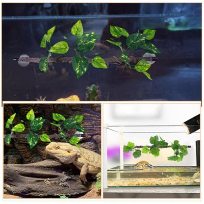PRETYZOOM 2pcs Artificial Reptile Climbing Branch Vines with Suction Cups for Snake and Gecko Terrarium, Flexible Plastic Jungle Habitat Decor with Realistic Texture and Low Maintenance