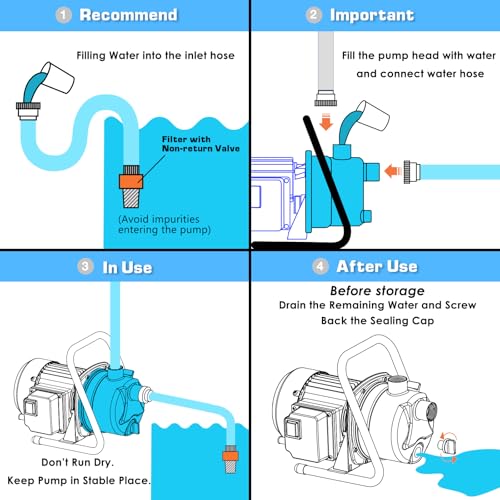 Water Transfer Garden Pump, 1.6 HP 1000GPH Portable Electric Shallow Well Jet Pump, Stainless Steel Sprinkler Pressure Booster Pump for Pool Draining, Lawn Fountain, Irrigation, Water Removal - style: 1.6HP