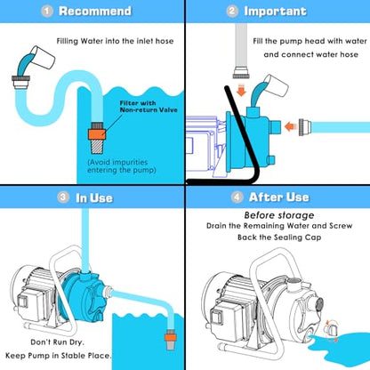 Water Transfer Garden Pump, 1.6 HP 1000GPH Portable Electric Shallow Well Jet Pump, Stainless Steel Sprinkler Pressure Booster Pump for Pool Draining, Lawn Fountain, Irrigation, Water Removal - style: 1.6HP