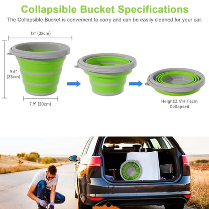Collapsible Car Wash Bucket with Microfiber Mitt, 10L (2.6 Gallon) Portable Water Buckets with Handle for Car Wash Household Cleaning, Multiuse Collapsible Water Buckett and Car wash mitt - Green - color: Green