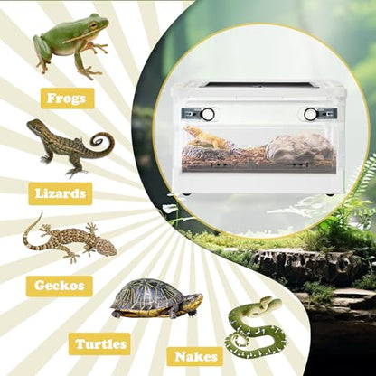 PINVNBY Plastic Reptile Feeding Box with Wheels,Reptiles Breeding Enclosure Cages Transparent Amphibians Habitat Terrarium Tank Portable Transport Container for Lizard,Bearded Dragon(White) - color: 【White】