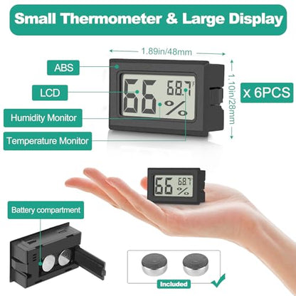 Vaikby 6-Pack Mini Digital Thermometer Hygrometer, Indoor Humidity Monitor, Temperature Humidity Gauge Meter with Fahrenheit (℉) for Greenhouse, Garden, Cellar, Closet, Fridge