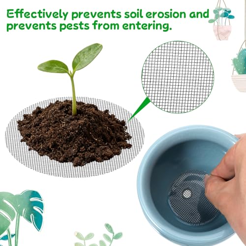 JJUNW 150 Pcs Flower Pot Hole Mesh Pad, 2 3 4 Inch Assorted Sizes Rounds Drainage Hole Mesh Pad, Plant Drainage Screens Gasket for Bonsai Bottom Prevent Soil Leaking