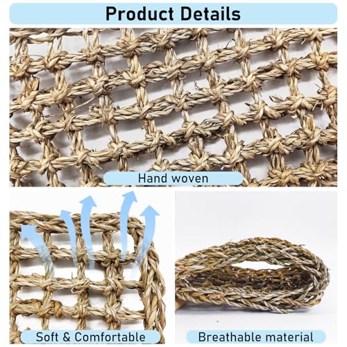 VCEPJH Bearded Dragon Hammock, Reptile Window Perch Natural Seagrass Gecko Climbing Tank Accessories Lizard Lounger Bed with Powerful Suction Cups Bearded Dragon Toys for Basking (11.81 * 7.08)