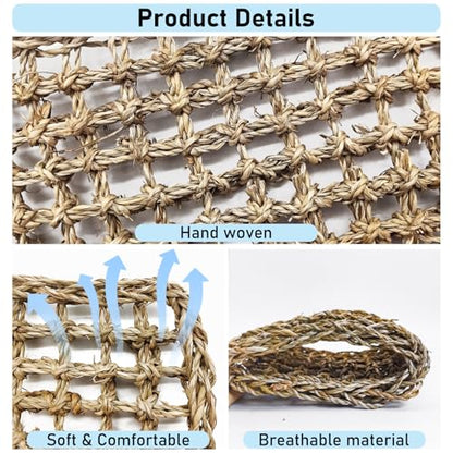 VCEPJH Bearded Dragon Hammock, Reptile Window Perch Natural Seagrass Gecko Climbing Tank Accessories Lizard Lounger Bed with Powerful Suction Cups Bearded Dragon Toys for Basking (11.81 * 7.08)