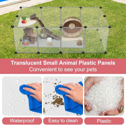 VISCOO 12 Panels Transparent Small Animals Playpen,48" x 24" x 16" Portable Pet Playpen,Plastic Enclosure,Puppy Play Pen for Indoors Outdoor Pet Fence for Guinea Pigs,Bunny,Ferrets,Hamsters,Hedgehogs | Puppy Play Pen Indoors Outdoor,Pet Fence for Guinea P