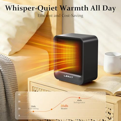 Lerat Space Heater, Portable Mini Heater for Indoor Use, 500W Fast Heating Small Desk Heater with Overheating & Tip-Over Protection, Lightweight Electric Heaters for Office, Home, Camping，Black