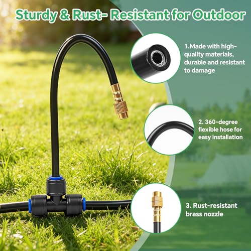120Ft 1/4" Drip Irrigation System for Garden – 26 Adjustable Copper Nozzles, Automatic Atomizing Sprinkler System for Outdoor Plants Raised Bed, Yard, Potted Plants & Lawn - size: 120FT 1/4'' Main tube