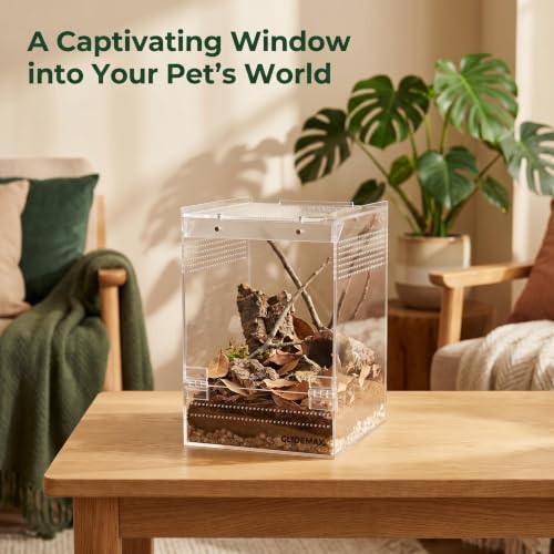Jumping Spider Enclosure, 6x6x9 Inch Upgraded Acrylic Tarantula Terrarium Habitat with Dual Magnetic Doors, Fully Assembled Escape-Proof Insect Tank for Mantis, Gecko, Lizard & Small Reptiles