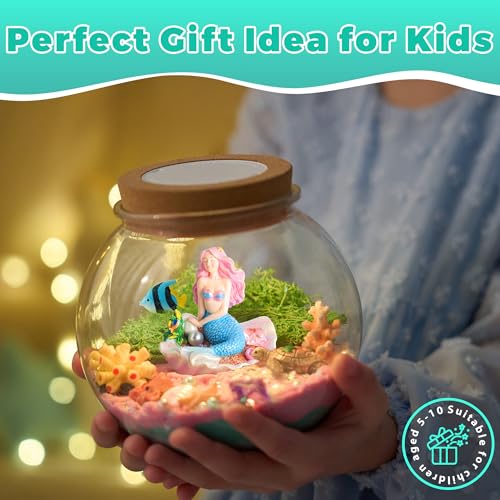 JOYEEMAX Mermaid Light-Up Terrarium Kit for Kids - LED Night Light Birthday Gift for Girls Ages 4 5 6 7 8-12 Year Old - Mermaid Toys for Girls - DIY Arts and Crafts Kit for Kids - style: Mermaid