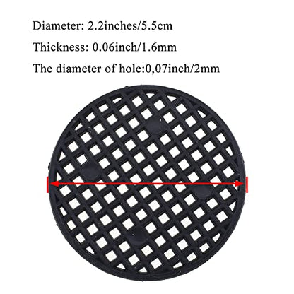 HAHIYO 50PCs 2.2Inch/5.5Cm Black Round PP Plastic Flower Pot Hole Mesh Pad Bottom Grid Mat Bonsai Drainage mesh Hole Screens Gasket Prevent Soil Loss Breathable Gasket Drainage Netting for Bonsai - size: Round-2.2In-50P