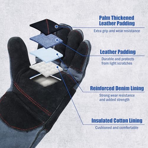 IC ICLOVER Animal Handling Gloves, Snake Bite Proof Gloves, Double Leather | Cat, Dog Training, Bird, Falconry, Snake Reptile Handling, Animal Control, Reinforced Palm Padded, Anti Bite Scratch Gloves - color: L -16inch