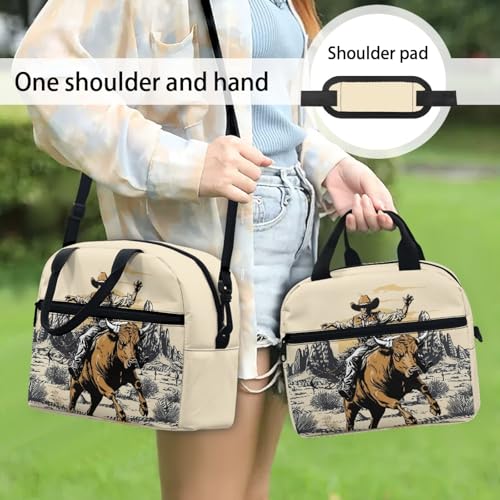 Lightweight Kids Lunch Bag Highland Cow: Aztec Western Insulated Lunch Box Main Compartment - Holds Sandwich + Fruit - Keeps Fresh - Great for Cowboy Theme Day, Picnic & School - color: Aztec Western Highland Cow