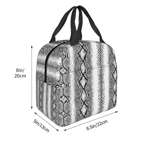 Women Snake Print Insulated Lunch Bag Leakproof | Snake Skin White Silver, Durable Thermal Cooler Tote, Waterproof & Leakproof for Work, Picnic & Travel - color: Pattern (842)