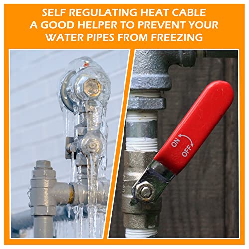 Kingdder 36 Ft (6FT~48FT) Heat Tape for Water Pipes Thermostat Self Regulating Heating Cable with Power Indicator Plug Built-in, Heavy Duty Heating Cable for Pipe Freeze Protection, 120V 8W/ft - size: 36 Ft