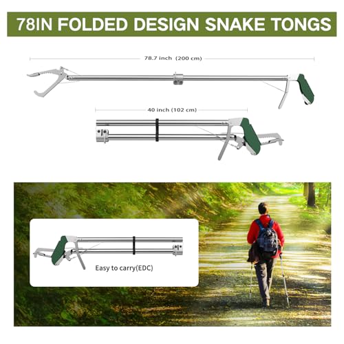 78“ Snake Tongs Collapsible Grabber, Professional Reptile Snake Catcher | Wide Jaw Handling Tool, Stainless Steel Snake Hook - size: 78 inch