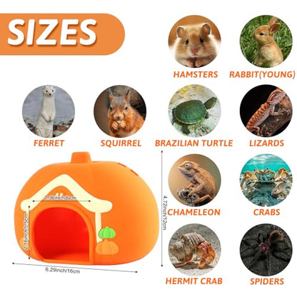Guinea Pig Bed, Silicone Hamster Hideout Cave Waterproof Small Animal Cage House Accessories Reptile Tank Habitat Decor for Small Pet Ferret, Chinchilla, Bunny, Squirrel, Tortoise, Lizard (Orange)