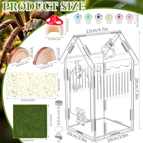 Hysagtek Jumping Spider Enclosure - Acrylic Arboreal Tarantula Enclosure Small Reptile Terrarium with Magnetic Door, Clear Jumping Spider Enclosure Accessories