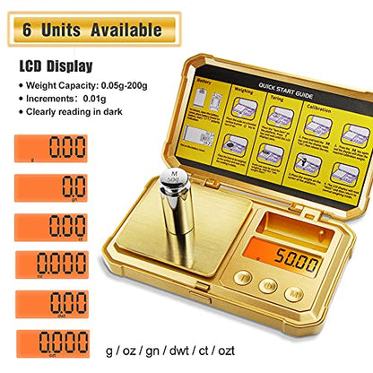 Fuzion Digital Gram Scale 200g/0.01g, Gold Scale for Jewelers | Embossed Steampunk, Dragon & Pirate Design, Pocket Herb Scale with 6 Modes, Tare(50g Calibration Weight & Battery Included) - color: Gold, size: 200/0.01g