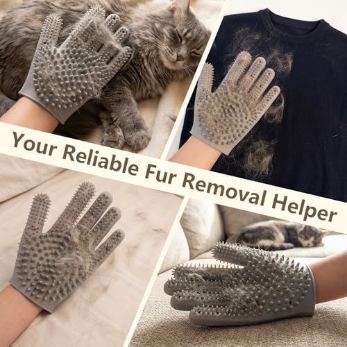 Pet Grooming Gloves for Cats & Dogs, Silicone Pet Hair Removal Glove for Bathing, Shedding & Massage, Gentle Cat & Dog Grooming Glove for Long & Short Hair Pets（Grey-Large） - size: Large（1pair）