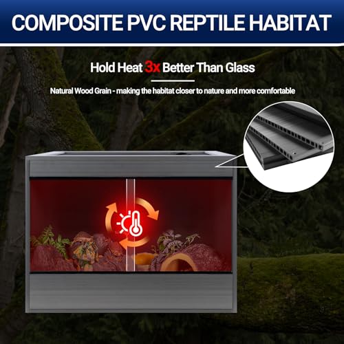 34 Gallon Reptile Enclosure, 24x18x18 Composite Wood & Plastic Reptile Terrarium, 24" Wide Lightweight Eco Reptile Habitat Lounge for Crested Leopard Gecko Lizard Snake Tortoise