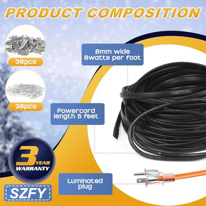 3FT~200FT Heat Tape for Water Pipes -40°F Deicing Pipe Heat Cables for Roof (120FT) - size: 120FT