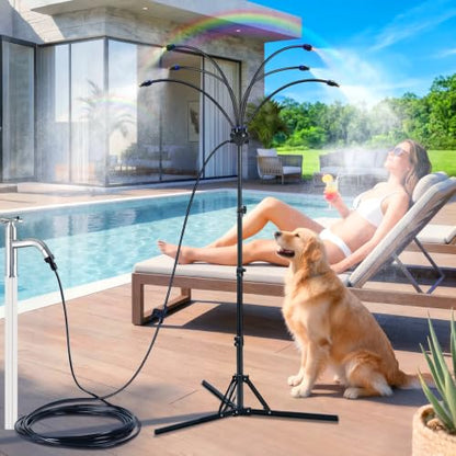 6-Nozzle Adjustable Standing Misters for Outside Patio - Stand Misting System for Cooling Outdoor Areas, Easy to Install & Maintain, Custom Coverage, Durable for Backyard Use.