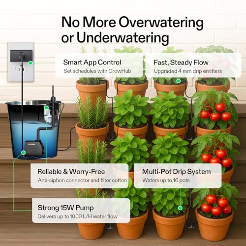 VIVOSUN Automatic Drip Irrigation Kit, Smart Watering System | 16 Drip Emitters, 4mm Fast Flow, App-Controlled, Quiet 15W Pump - style: Smart Drip Irrigation