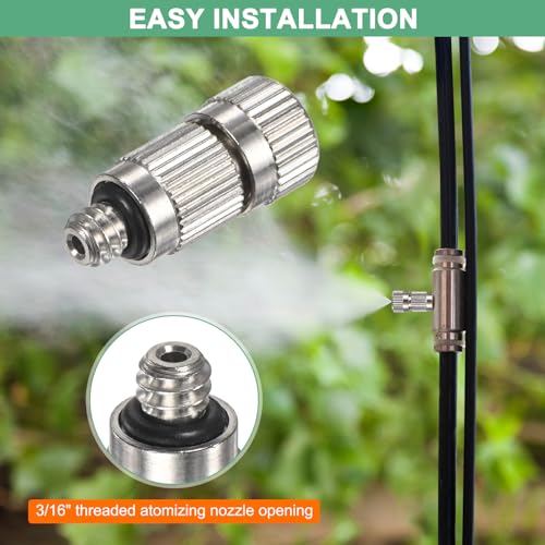 M METERXITY 20-Pack Brass Misting Nozzles, 0.027"/0.7mm Orifice Mister Nozzles Brass, High Pressure Spray Misting Nozzle Head for Outdoor Cooling System/Greenhouse/Landscaping [3/16] - size: 0.7mm