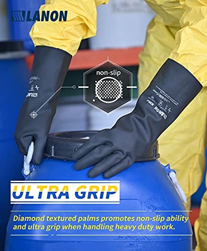 LANON Rubber Chemical Resistant Glove,Heavy-duty Work,Unlined,Black,XXLarge | Heavy-Duty Work,Cleaning,Waterproof,Unlined,Reusable,Comfortable,Durable,Non-Slip,Acid,Solvent,Alkali & mechanical risks. - size: 2X-Large (Pack of 1)