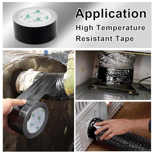 BOMEI PACK Adhesive Black Aluminum Foil Heat Shield Tape Barrier 2in x 66ft, Fiberglass Thermal Insulation Reflective Material High Temp Protection 1Pack - size: 2inch x 66ft