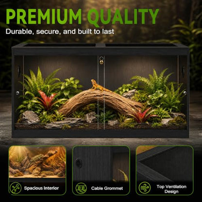 120 Gallon Reptile Tank, Bearded Dragon Tank, 4x2x2 Reptile Enclosure with Clear Tempered Glass Side Panels, Front Sliding Doors and Ventilated Mesh Roof, Black - color: Black