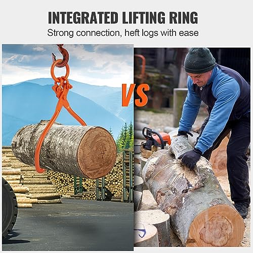 VEVOR Log Skidding Tongs, 18 inch 2 Claw Log Lifting Tongs, Heavy Duty Steel Lumber Skidding Tongs, 772 lbs/350 kg Loading Capacity, Log Lifting, Handling, Dragging & Carrying Tool - style: 18in-O-Ring
