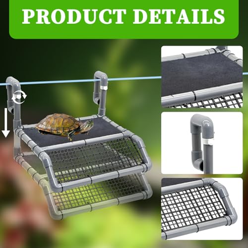 Reptile Tank Accessories, Adjustable Hanging Platform with Plastic Tube and Slate Rock for Tortoise, Bearded Dragon Basking Platform, Tank Accessories for Turtles, Bearded Dragon